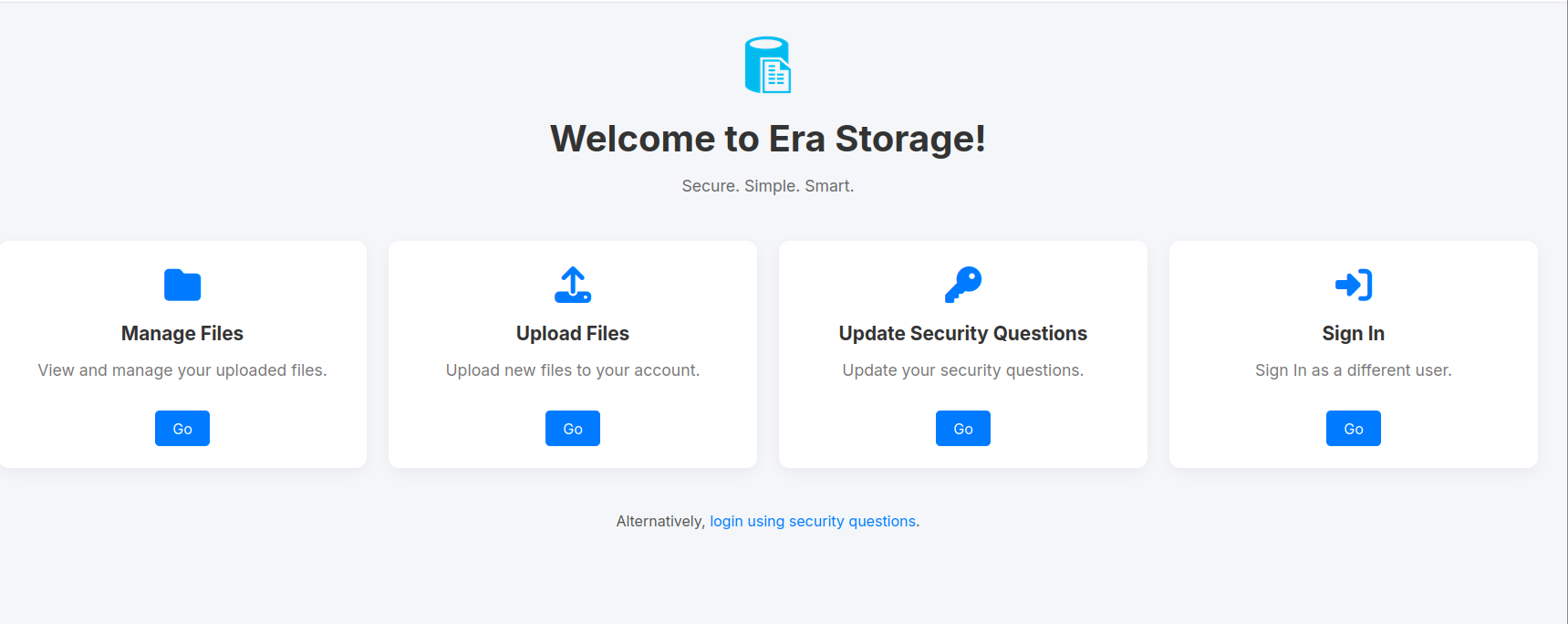 Landing page of Era Storage - file storaga solution