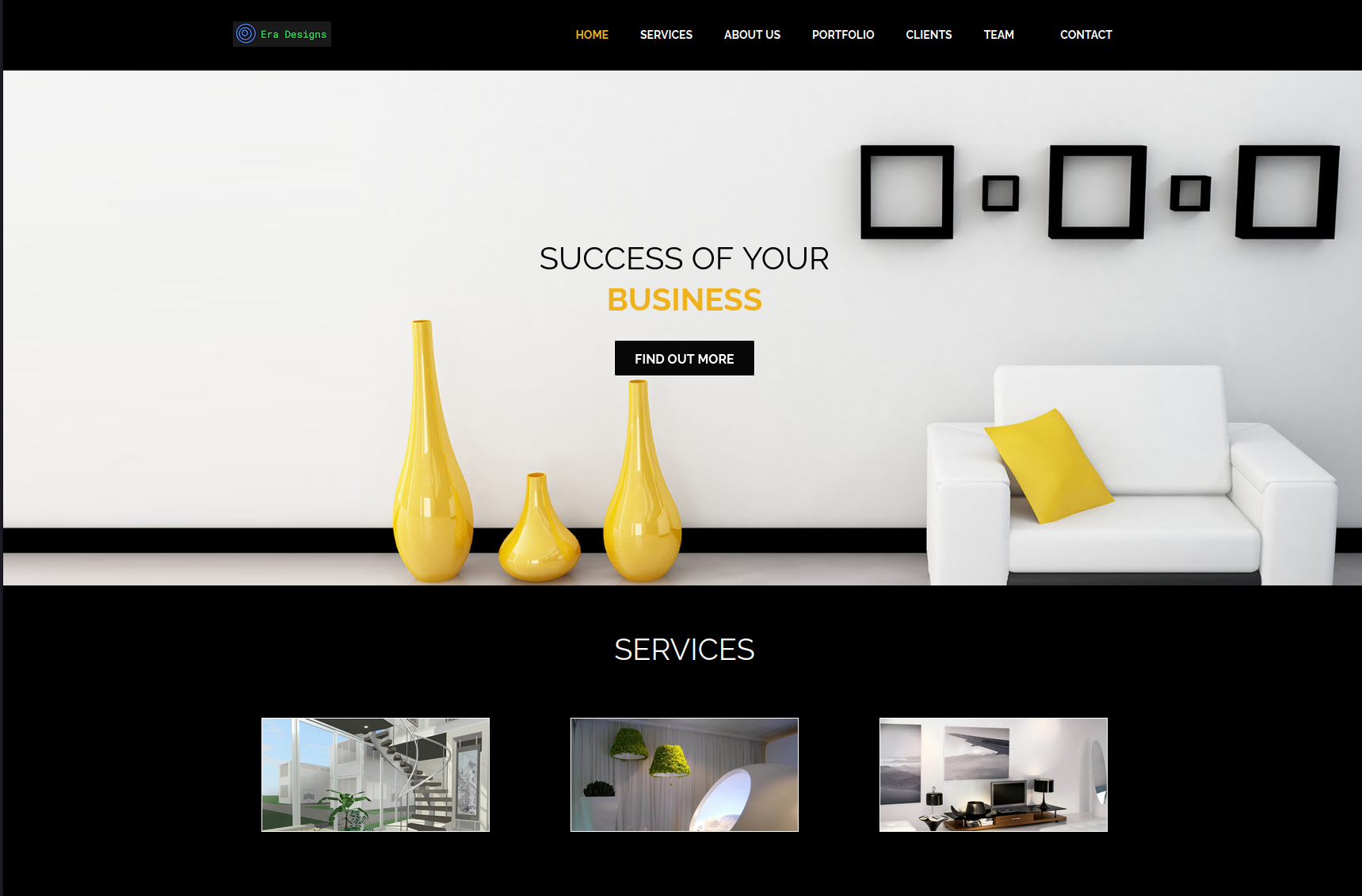 Landing page of Era Designs