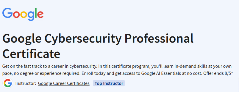 Coursera: Google Cybersecurity Course